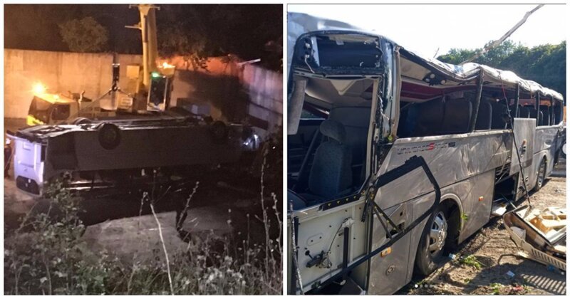 Под Новороссийском экскурсионный автобус упал с обрыва, погибли люди (6 фото + 2 видео)