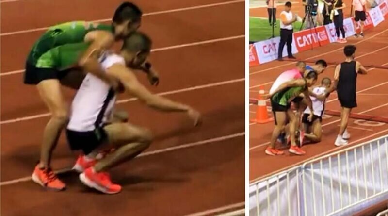 В Таиланде обессиленному спортсмену помогли пересечь финишную черту его соперники (3 фото + 1 видео)