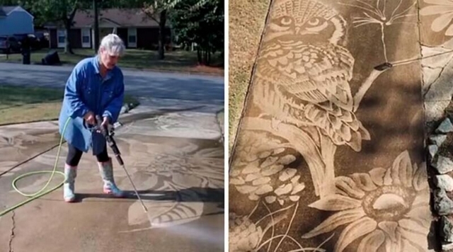 Американка рисует на асфальте с помощью мойки высокого давления (7 фото)