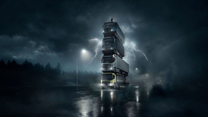 Башня из четырех грузовиков: захватывающий рекламный ролик от Volvo (9 фото + 3 видео)