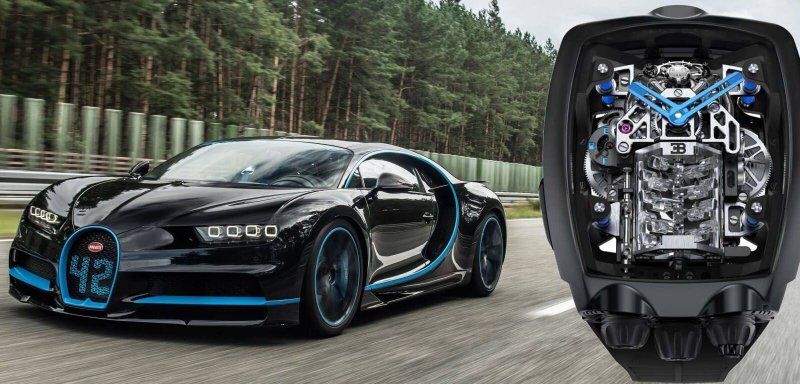 Необыкновенные часы с миниатюрным 16-цилиндровым двигателем от Bugatti Chiron (3 фото + 2 видео)
