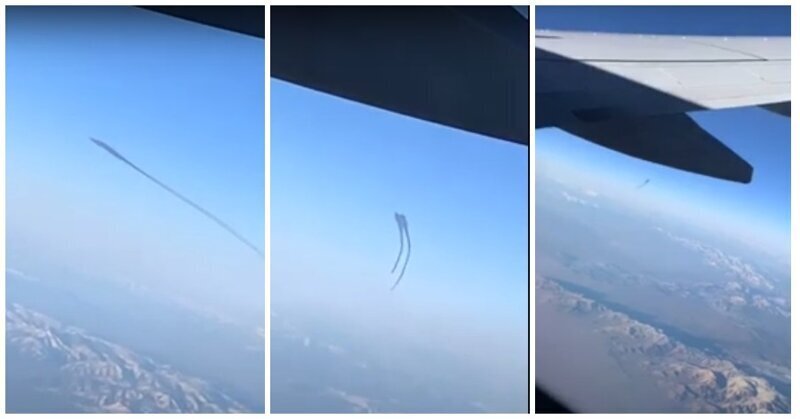 Пассажиру самолета удалось заснять таинственный силуэт в небе (3 фото + 1 видео)