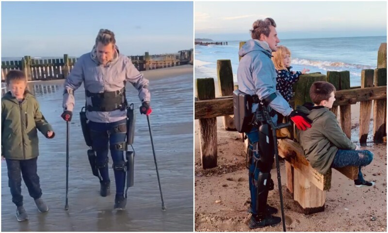 Какие эмоции: парализованный британец впервые прошелся по пляжу с детьми (6 фото)