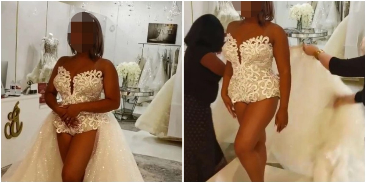Девушку высмеяли в сети из-за слишком откровенного свадебного платья (4 фото + 1 видео)
