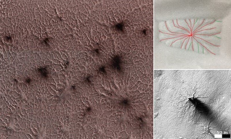 Ученые объяснили происхождение марсианских пауков (7 фото)