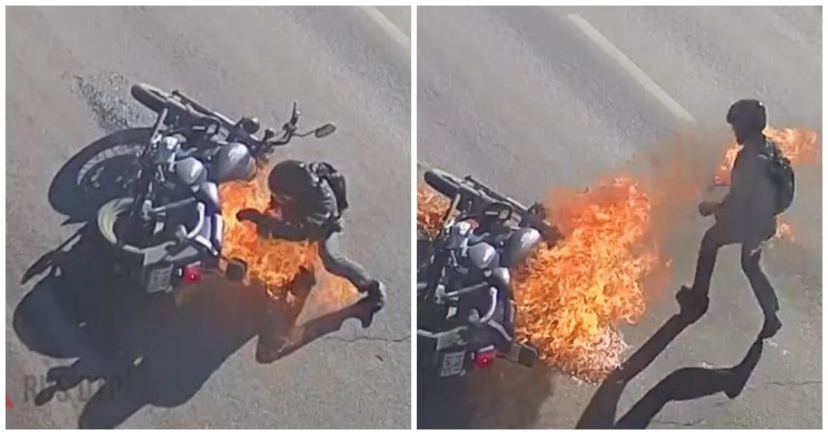 В Волгограде мотоциклист попал в аварию и загорелся (4 фото + 1 видео)