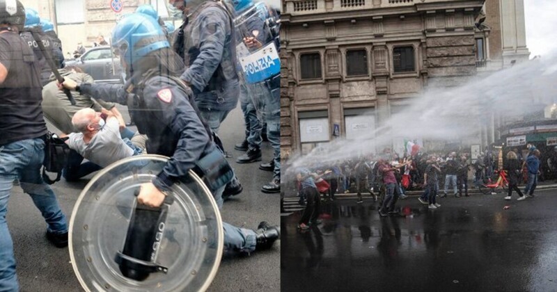 Антиковидные протесты в Италии: полиция применила водомёты и слезоточивый газ (4 фото + 1 видео)