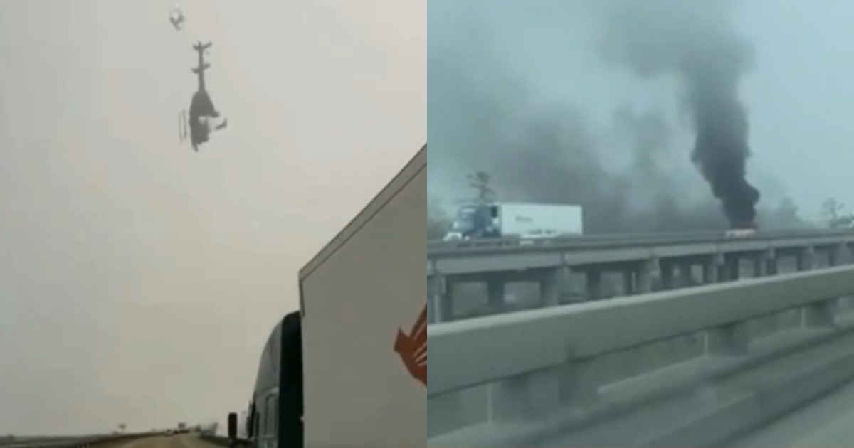 В США попало на видео падение вертолета на оживленную трассу (3 фото + 2 видео)