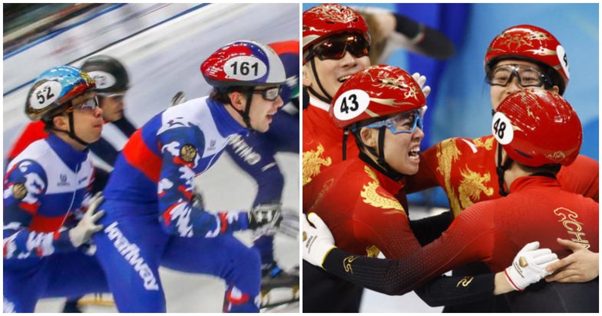 Сборная Китая по шорт-треку выиграла первое золото за счёт дисквалификации России и США (5 фото)
