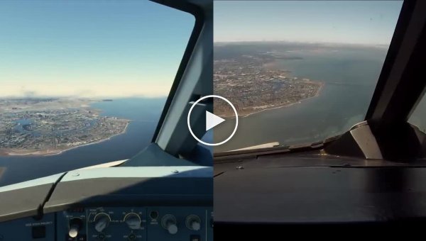 Сравнительное видео современных авиасиммуляторов и реального полета. Посадка в Сан-Франциско